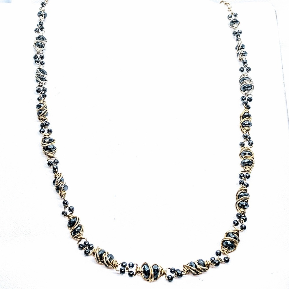 Hematite, 14kt gold filled & ster silv necklace